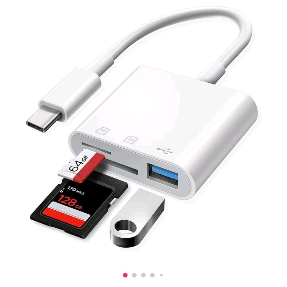 3 in 1 USB C adapter: USB A port, SD port, TD port